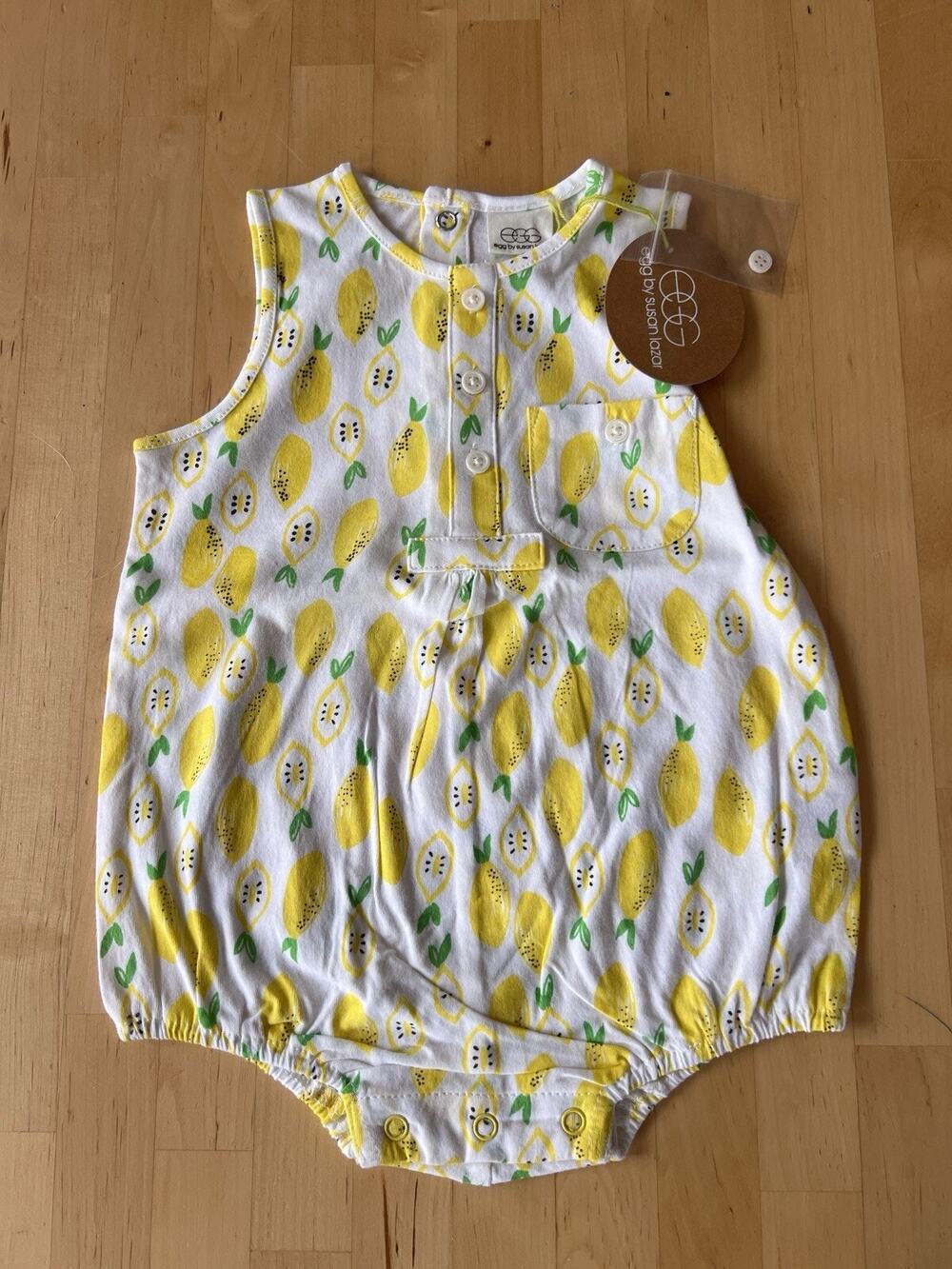 EGG by Susan Lazar Baby 6 Months Sleeveless Romper Lemons Yellow White Green
